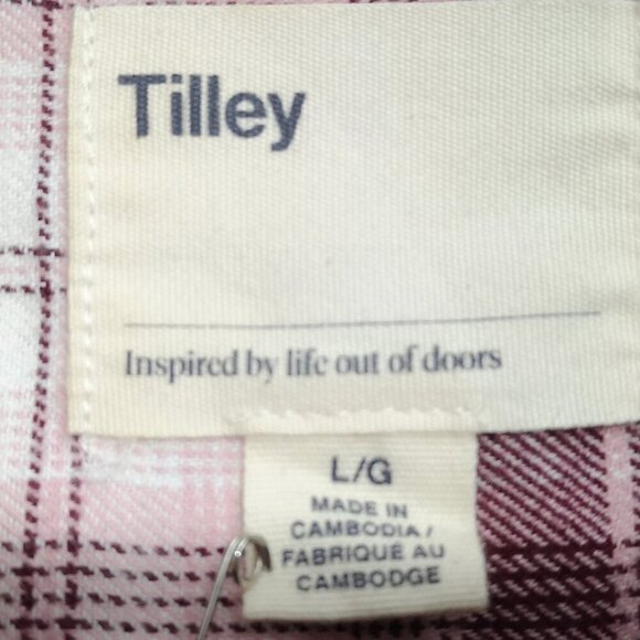 Tilley Ladies Size Large Burgundy Plaid Button Front Shirt - Picture 3 of 10